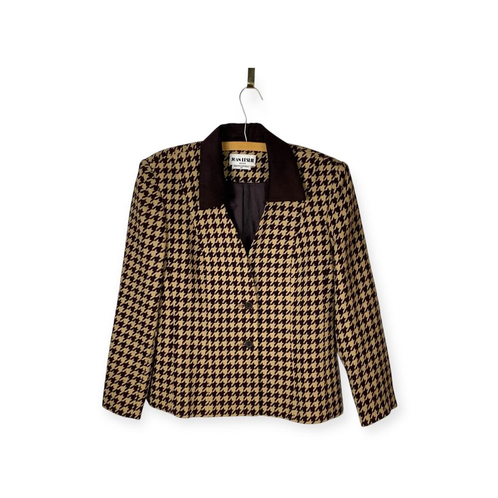 Joan Leslie Vintage Brown Tan Houndstooth Fitted Jacket 12P